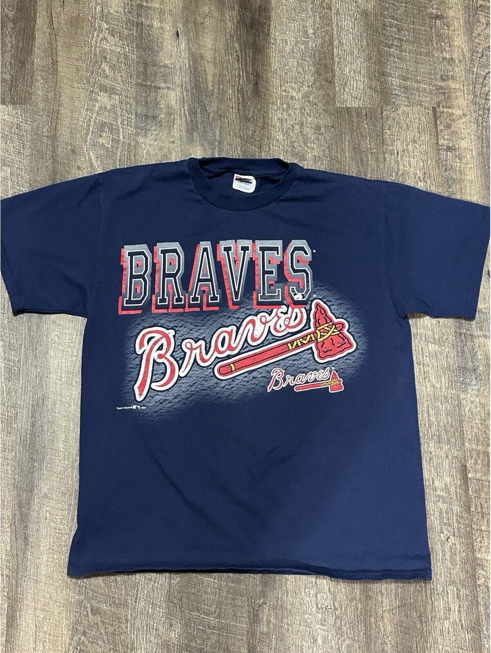 Vintage Atlanta Braves Baseball Tomahawk T-shirt Large Hanes RARE 1997 MLB